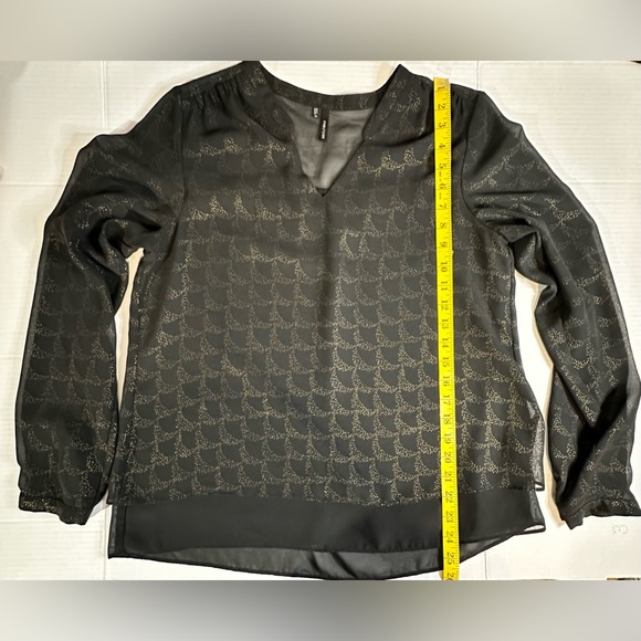 Maurice’s Double Layered Black W/gold Design Long Sleeve Sheer V-neck Blouse Med - Picture 2 of 10